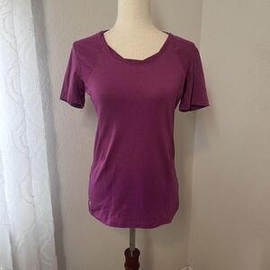 Lole Womens T-shirt Top Activewear Small Dark Pink Short Sleeve Twist Neck